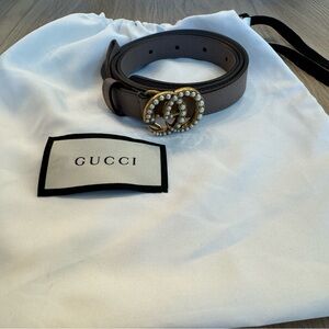 Gucci Gray GG Marmont Thin Belt with Pearls Brand New Size 80/32